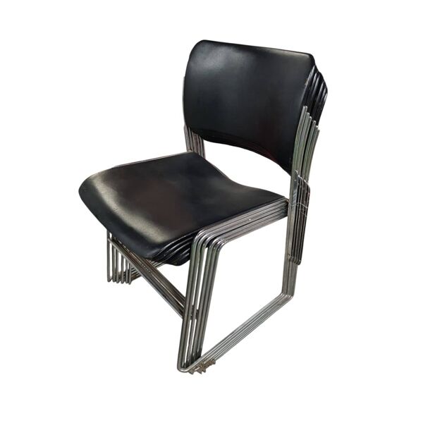 Lot 6 Chaises visiteur métal noir David Rowland
