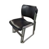 Lot of 6 black metal visitor chairs by David Rowland.