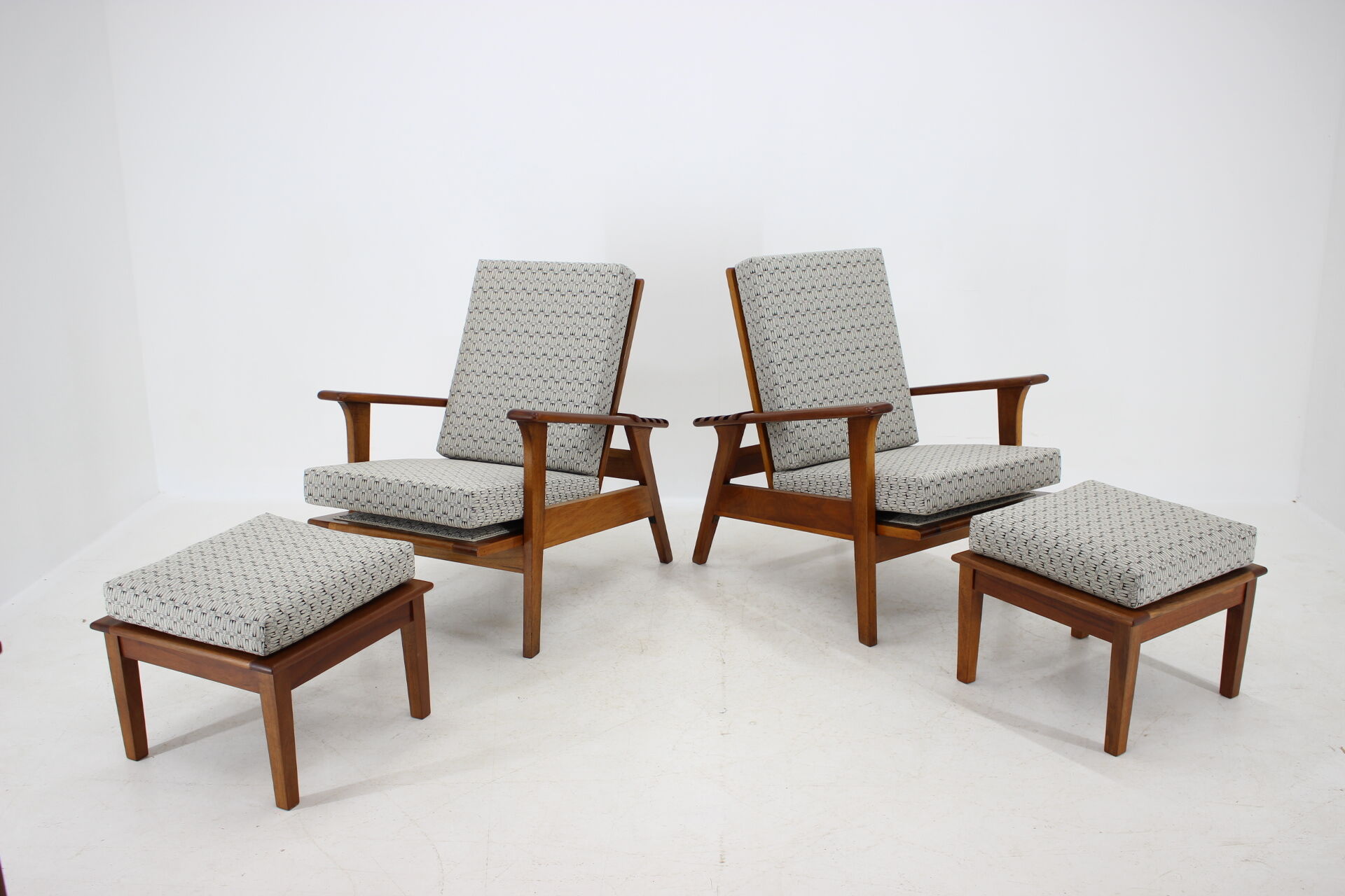 1930s Pair of Antonin Heythum Very Rare Armchairs + Stools, Czechoslovakia
