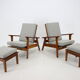 1930s Pair of Antonin Heythum Very Rare Armchairs + Stools, Czechoslovakia