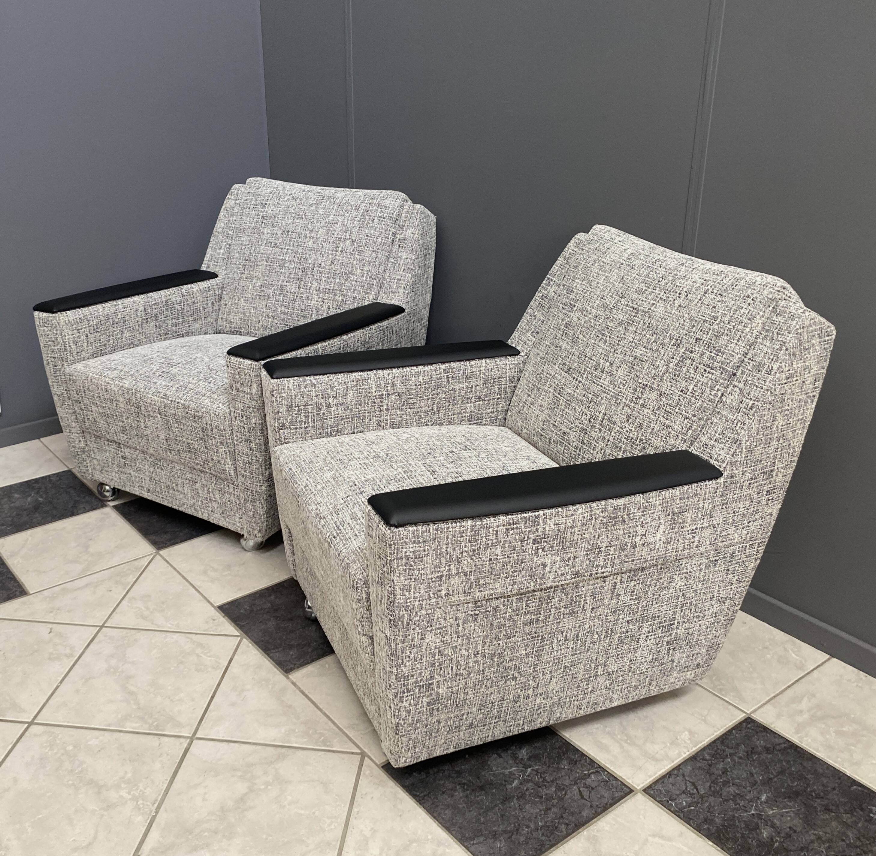 set of 2 grey relax chairs on castors 1970s