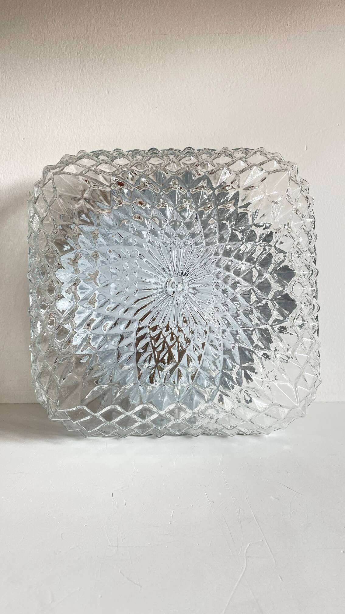 Wall lamp glass and steel ceiling light 1950s