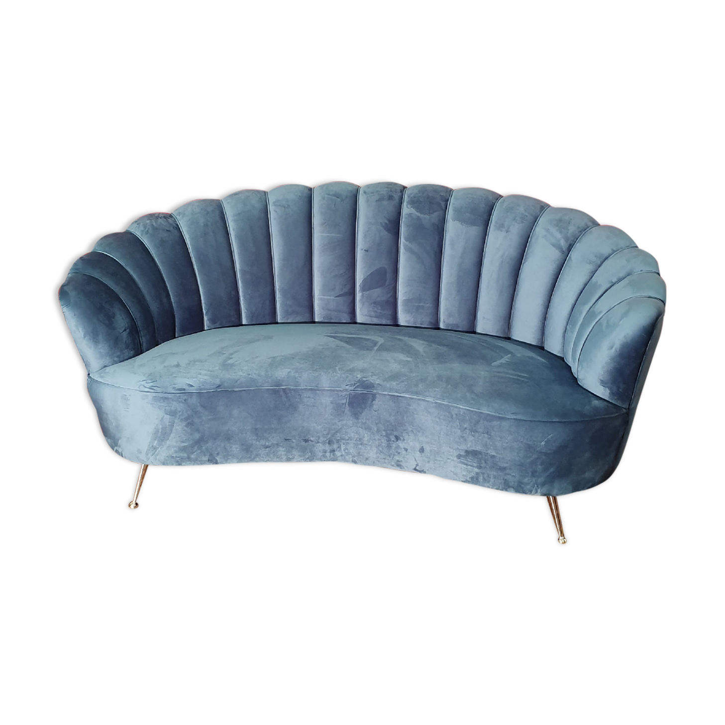 Canape velvet blue pietement chrome