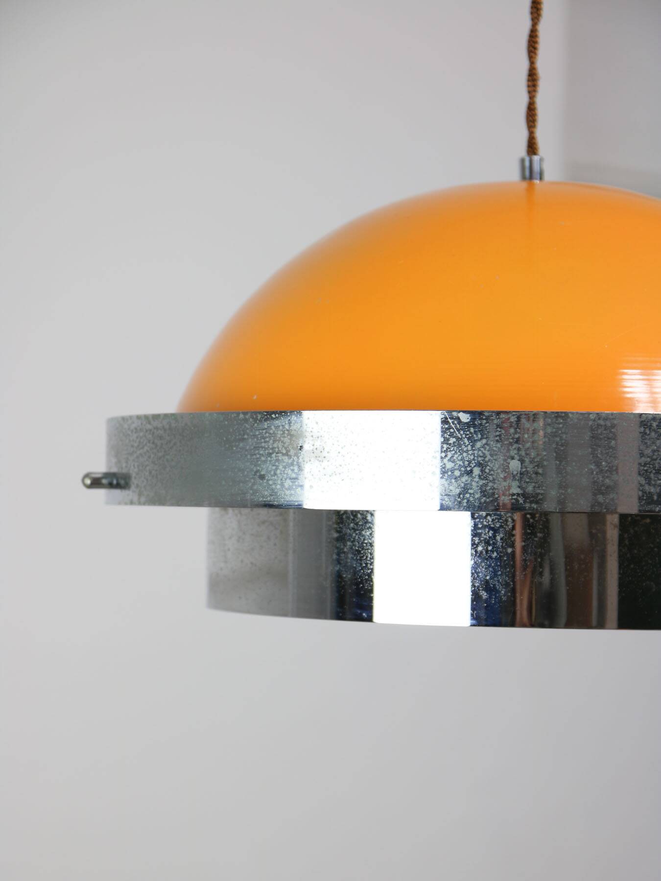 Space Age Italian Orange and Chrome Metal Pendant Lamp, 1970s