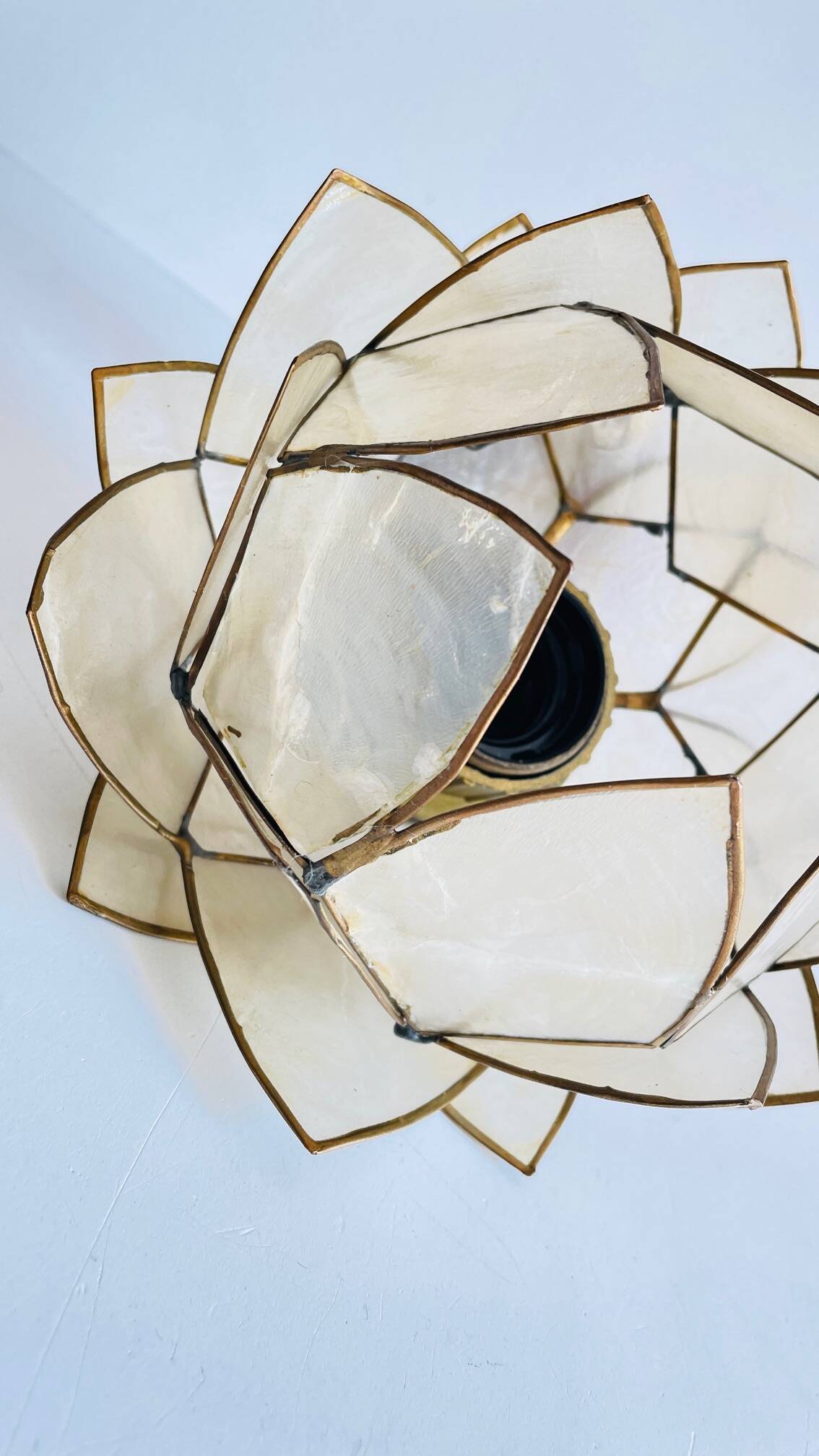 Vintage mother-of-pearl and brass flower wall lamp