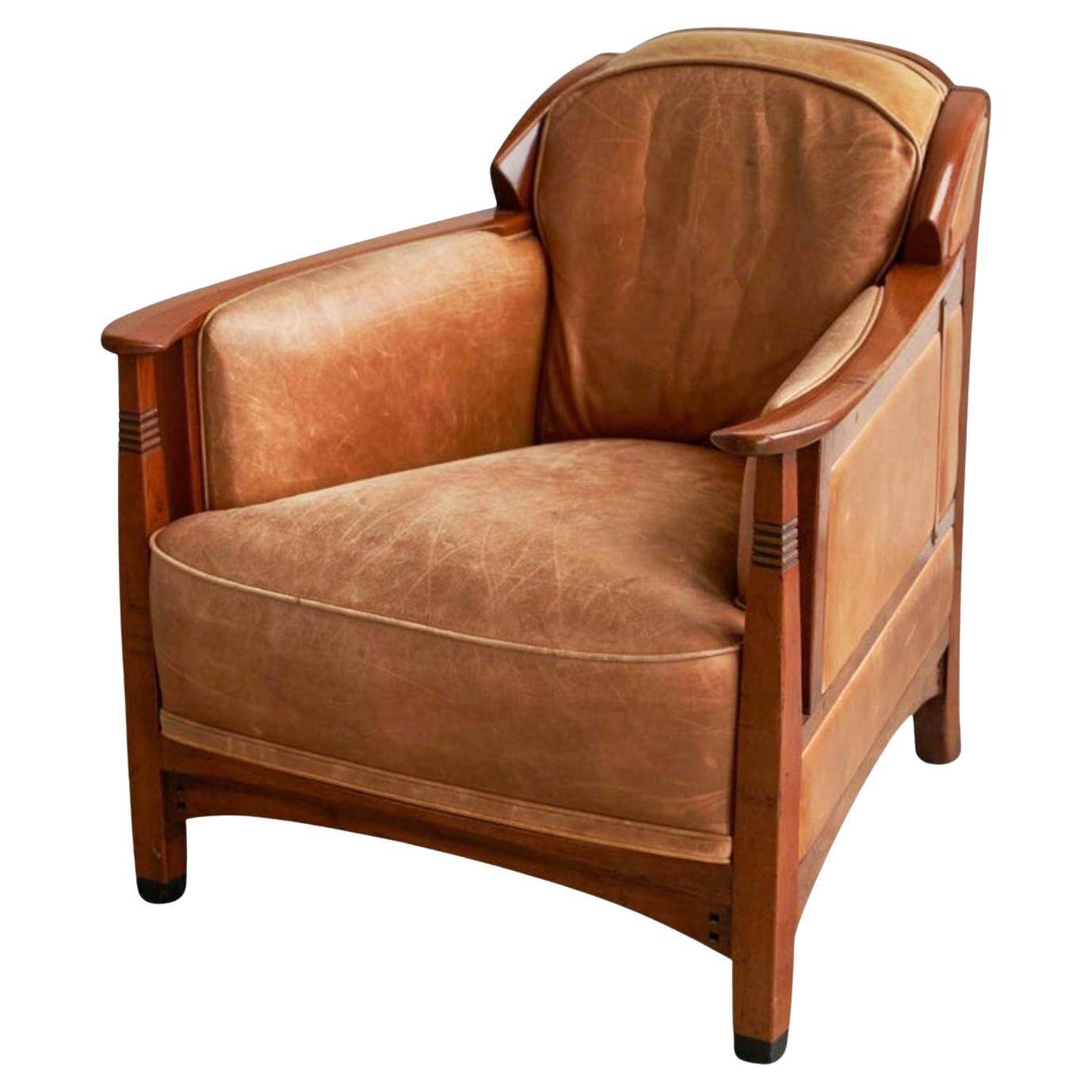 Art Deco armchair in solid oak and leather by Frits Schuitema