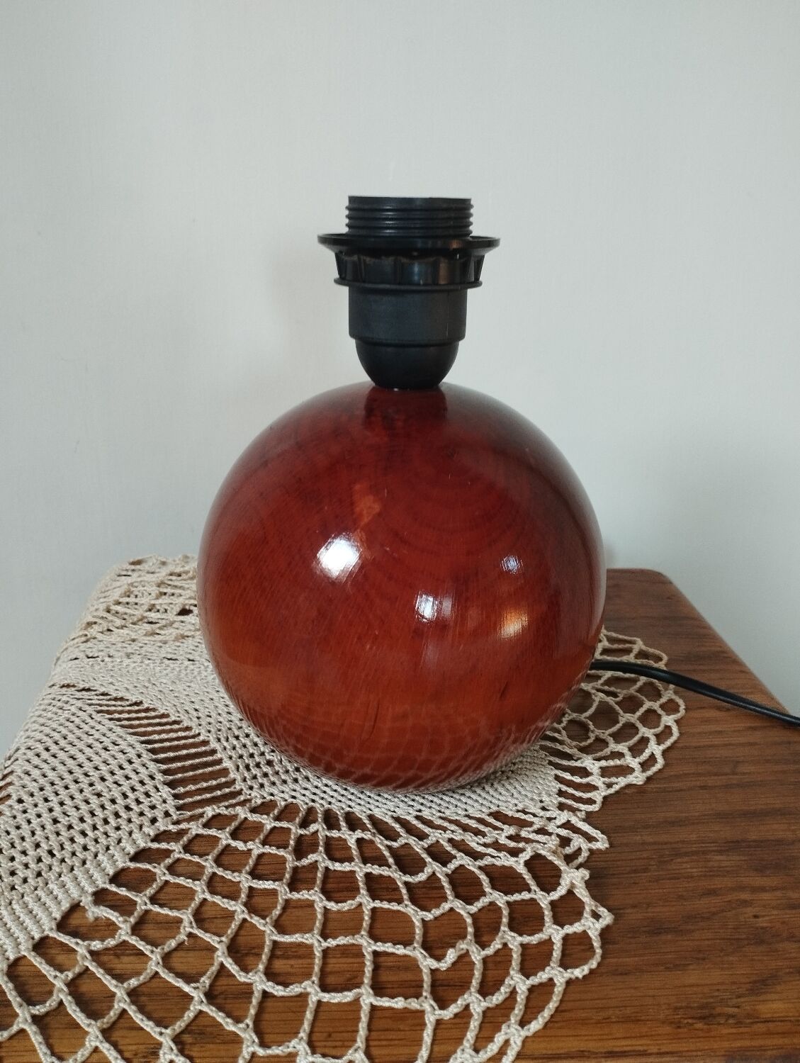 solid wood foot, glazed honey-coloured ball, La Tournerie du Sou, 1980