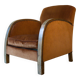 Art Deco club armchair in wood and rust brown velvet, circa 1930.
