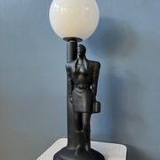 Vintage art deco porcelain desk lamp with glass lampshade
