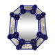 Venetian octagonal blue floreal hand-carving mirror in murano glass style