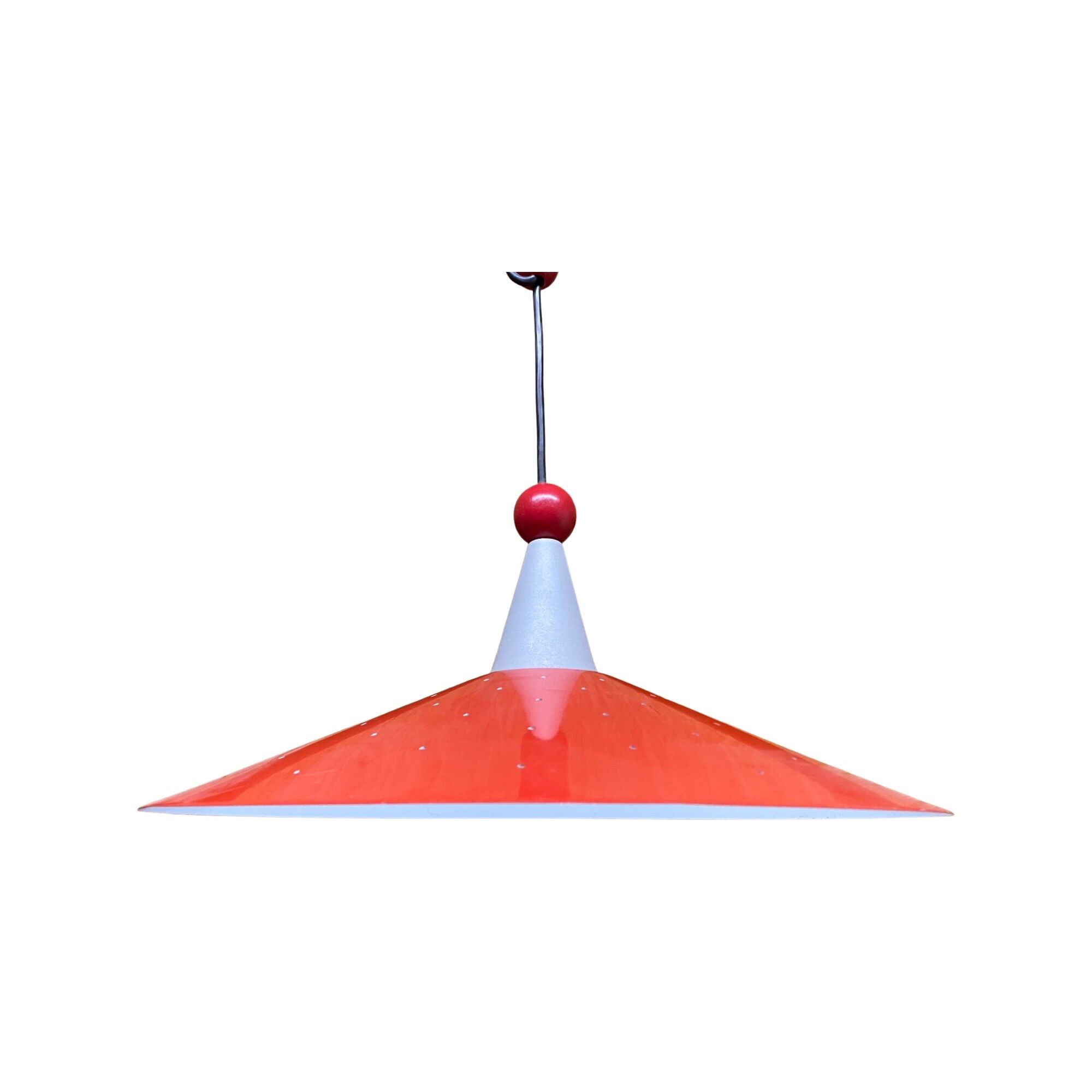 Retro Red Designer Pendant Light | Metal Hanging Vintage Designer Lamp From The Mid-Century