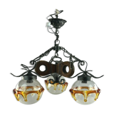 60s 70s Brutalist Ceiling Lamp Hanging Lamp Iron & Murano Glass 60s