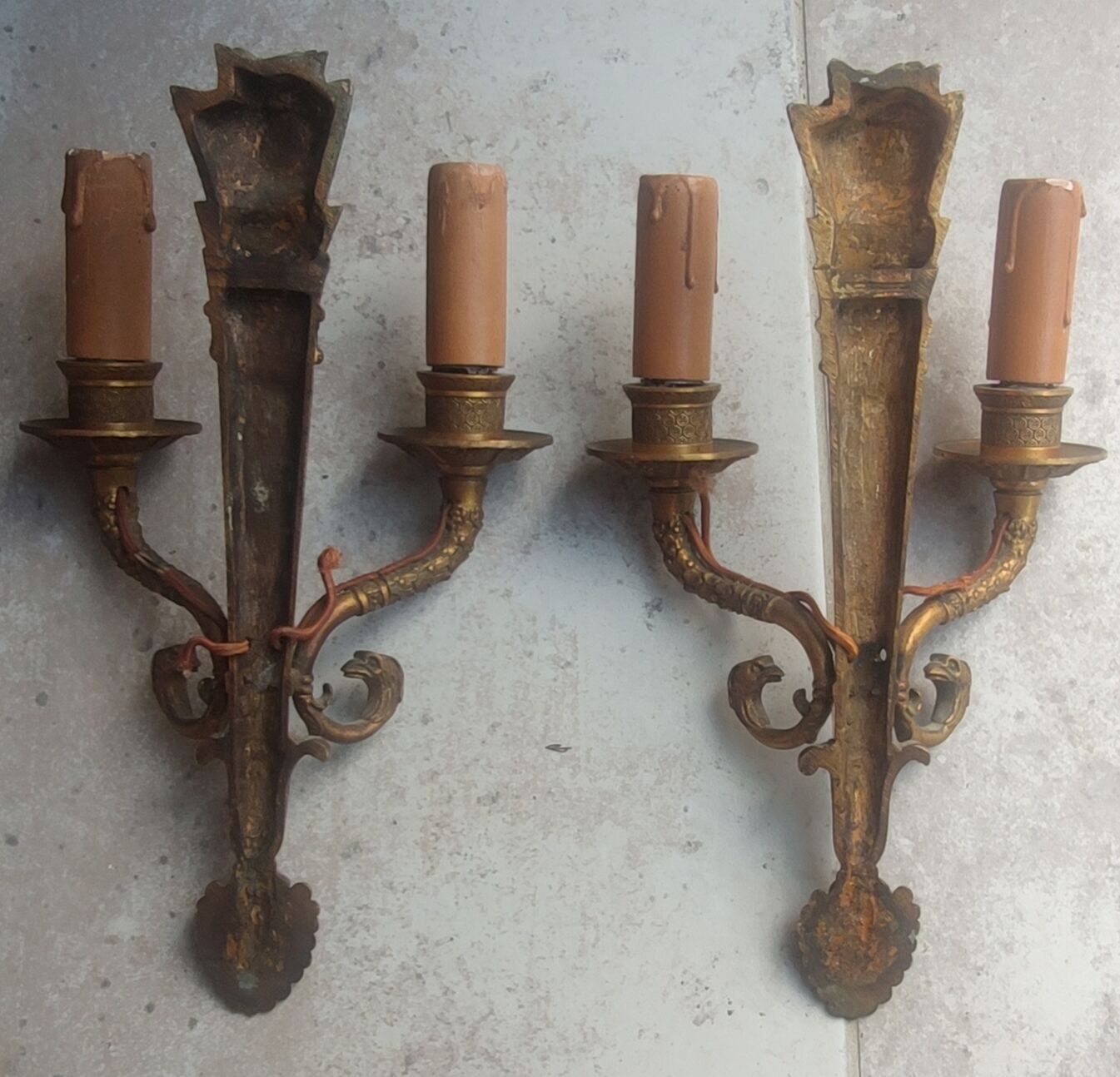 Pair of old bronze sconces