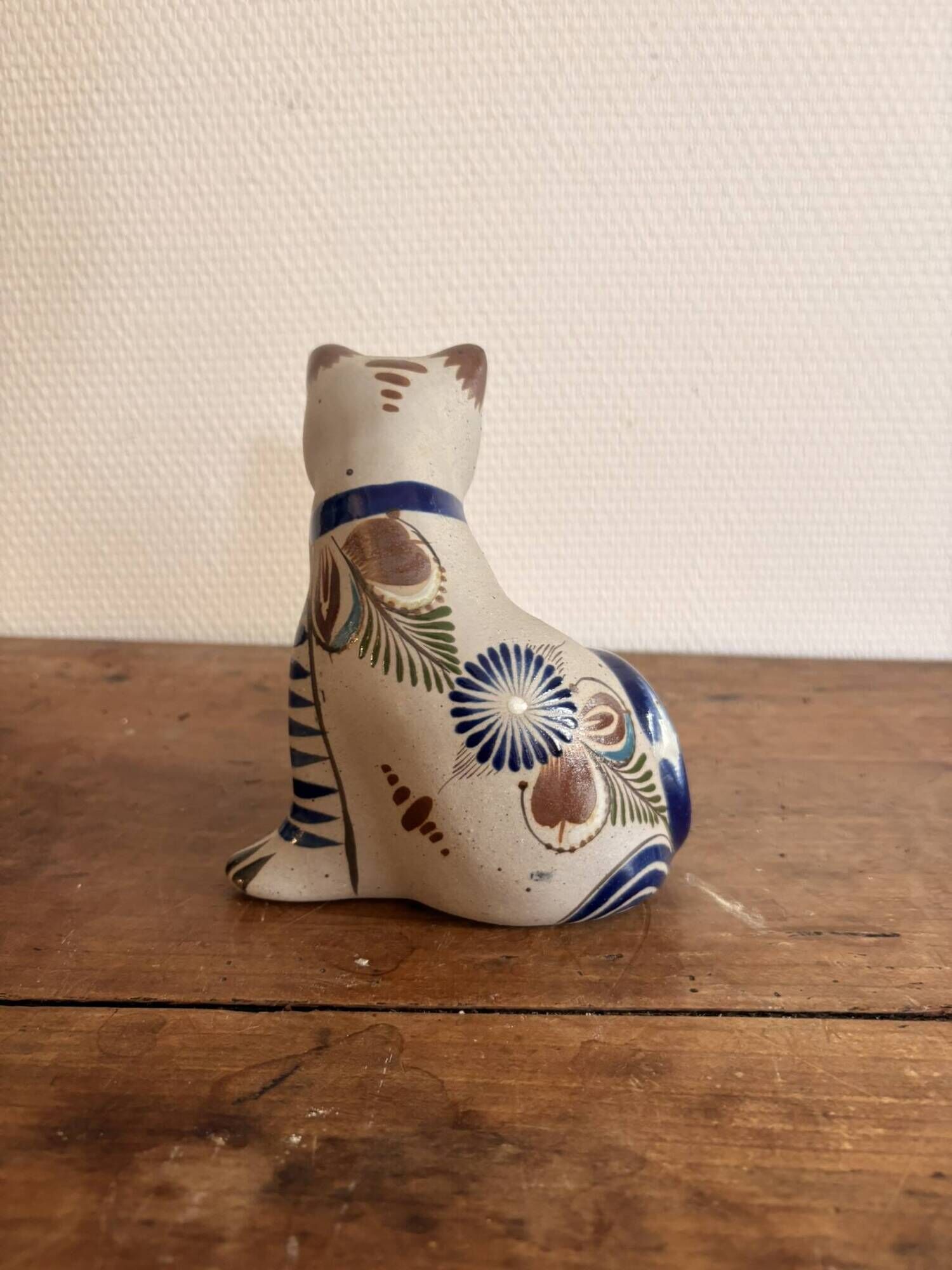 Sculpture chat en céramique émaillée Tonala Jalisco Mexique Hecho Silva