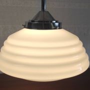 Bauhaus pendant light in chrome metal and opaline globe - 1950s