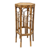Antique bamboo and rattan stool – hexagonal shape