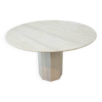 Round Belgian travertine dining table