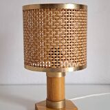 Rattan and wood bedside lamp