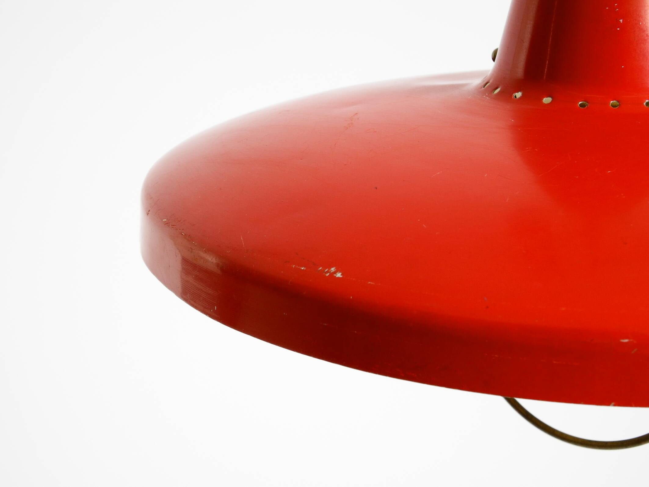 Mid-Century Modern red aluminum pendant lamp, height adjustable, Italy