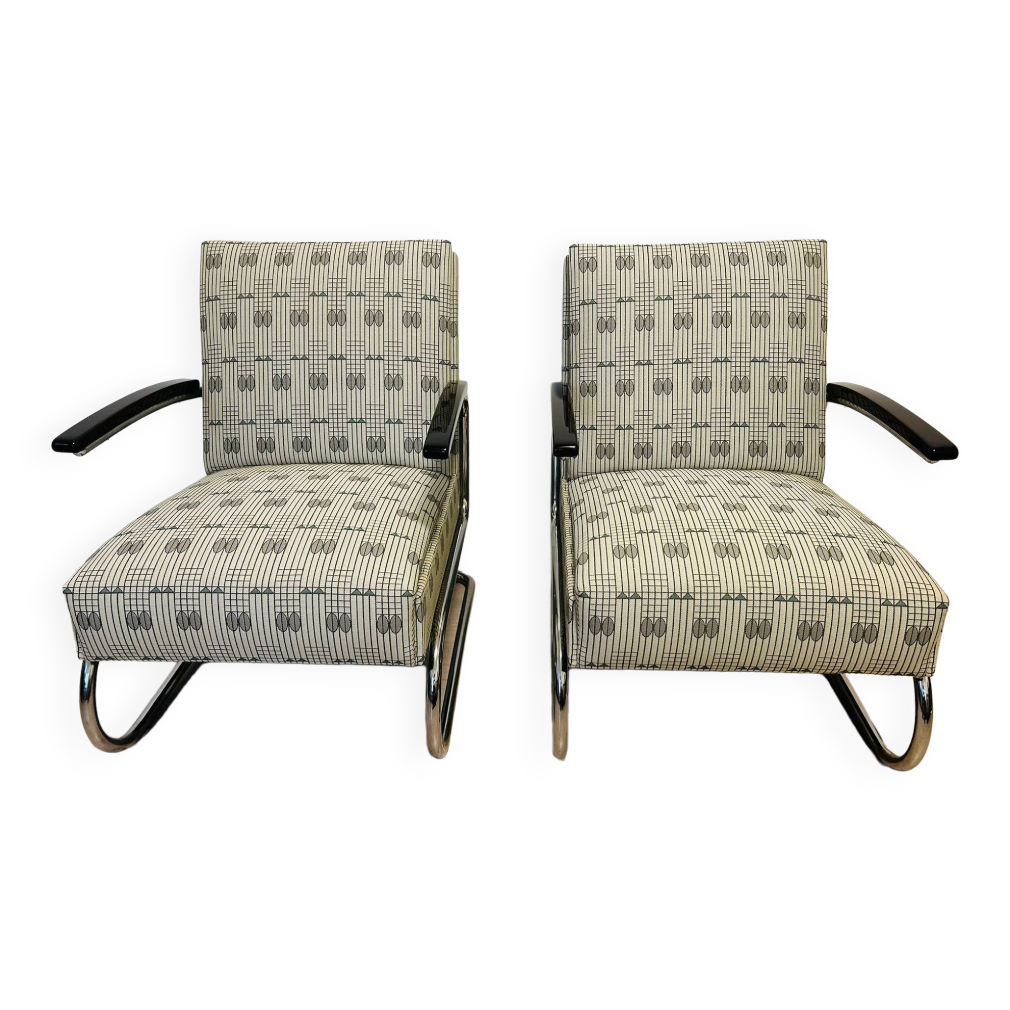 Pair of Mücke-Melder Fn24 bauhaus tubular steel chairs