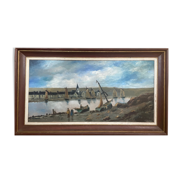Old painting Max Erich Nicolas XXth Marine