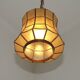 French Vintage Capiz Shell Hanging Pendant Light in Brass Metal and Copper