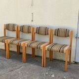 Suite of 4 chairs self beech brass and wool 1960