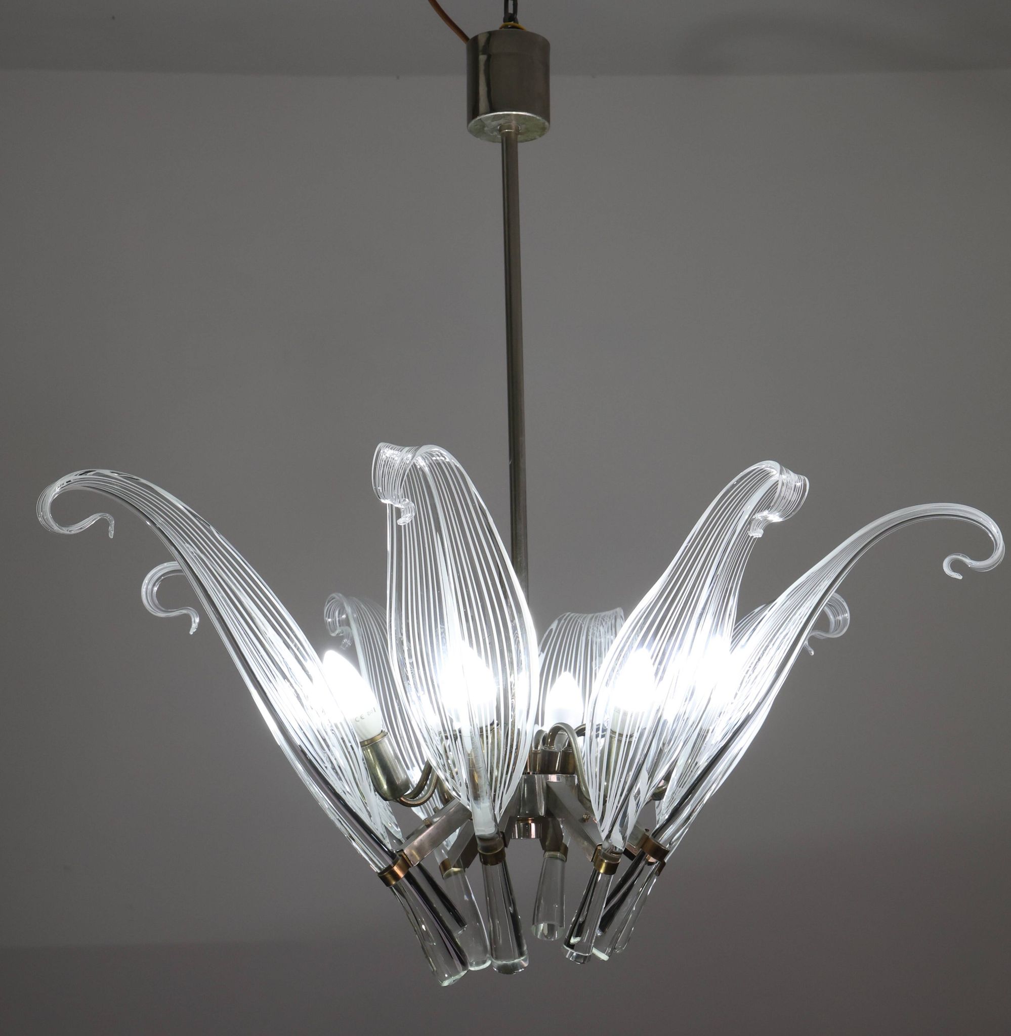 Extraordinary Large Transparent Murano Glass Leaves Chandelier by Franco Lu