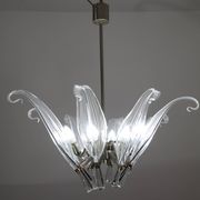 Extraordinary Large Transparent Murano Glass Leaves Chandelier by Franco Lu