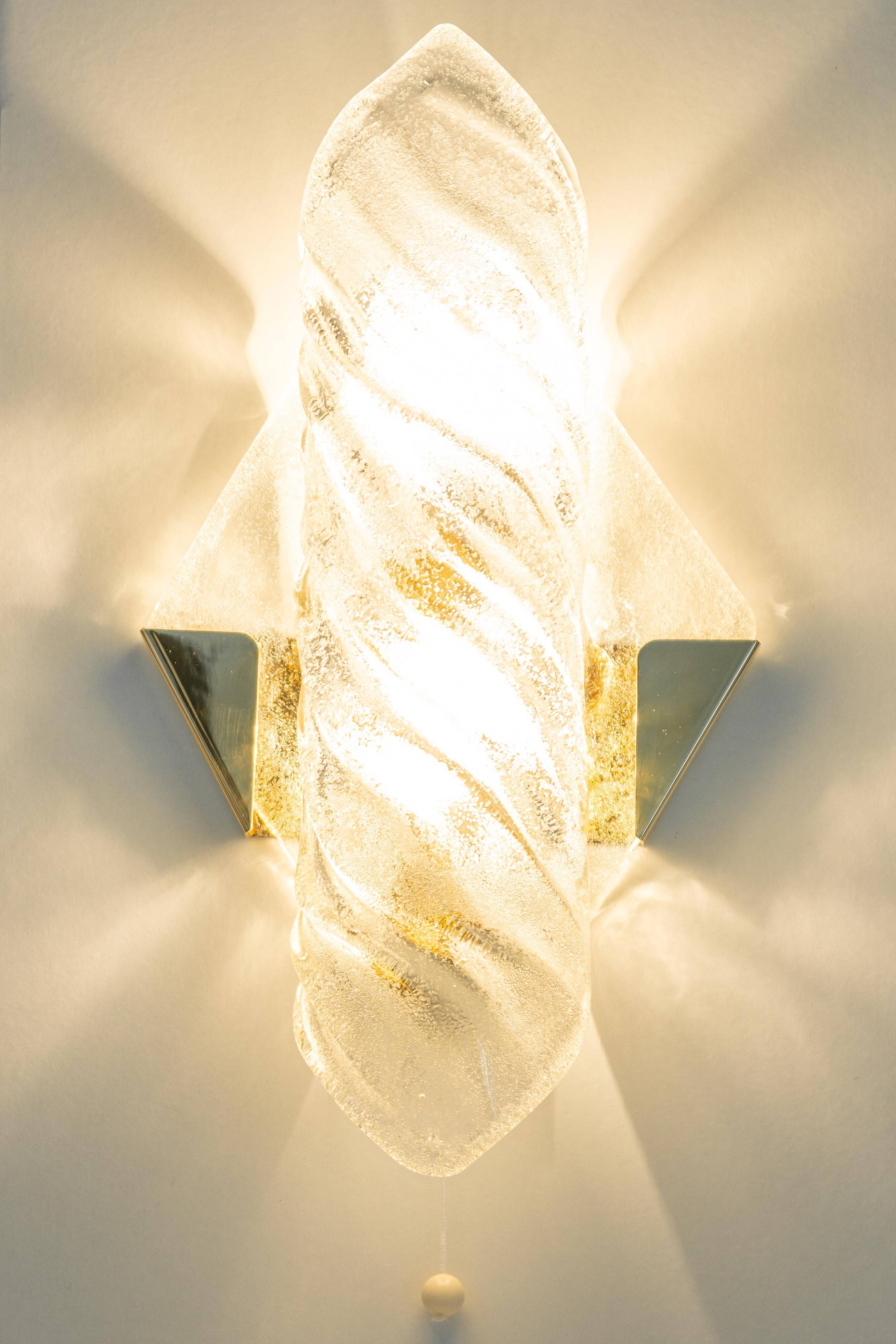 Paire de grandes appliques murales angulaires en verre Murano par Hillebrand, Allemagne, années 1960