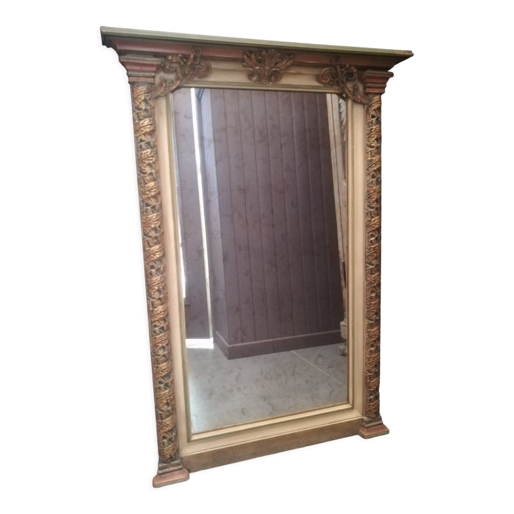 Miroir en bois et stuc polychrome 74x105cm