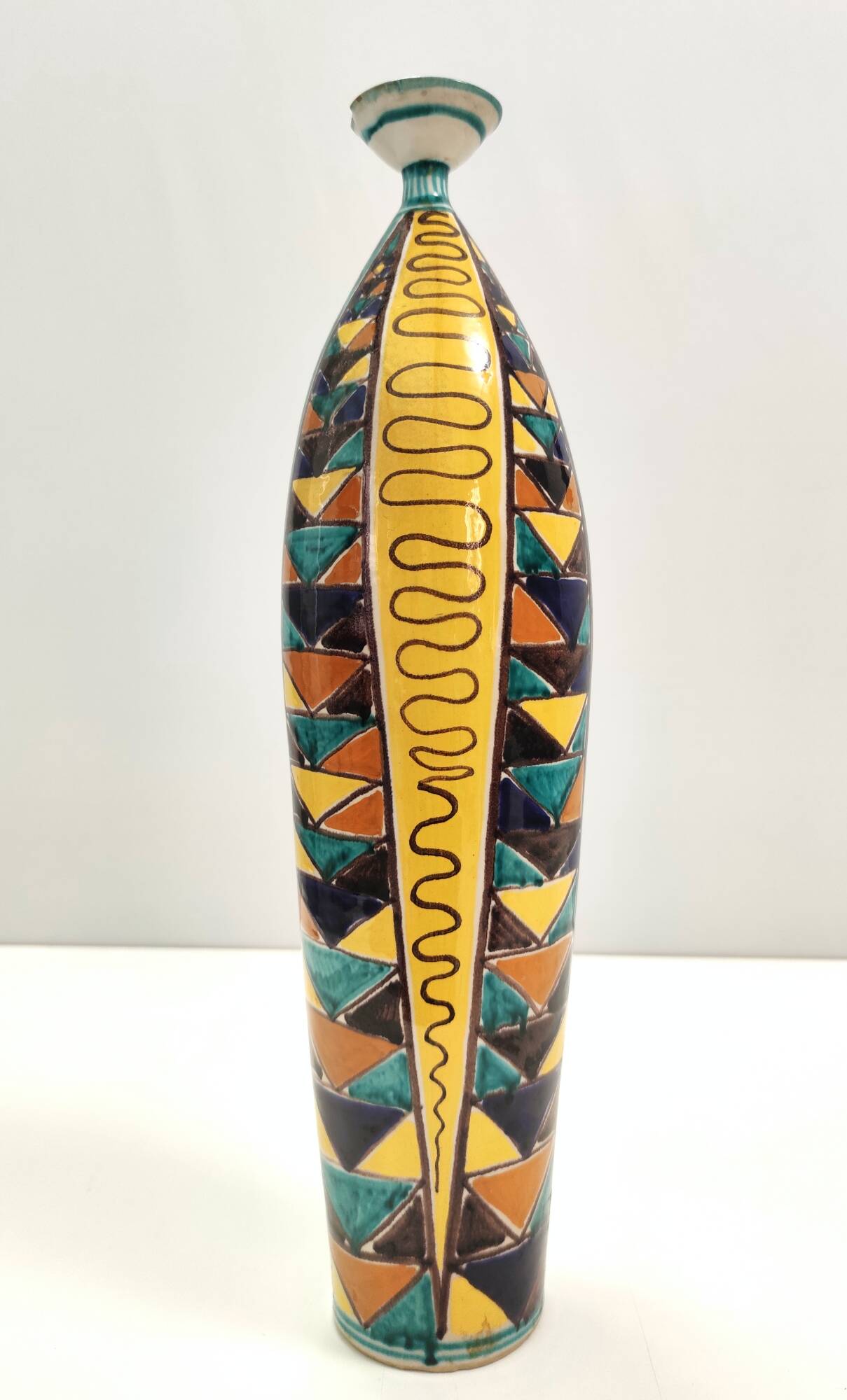 Multicolored Lacquered Ceramic Vase with Geometric Patterns, Italy