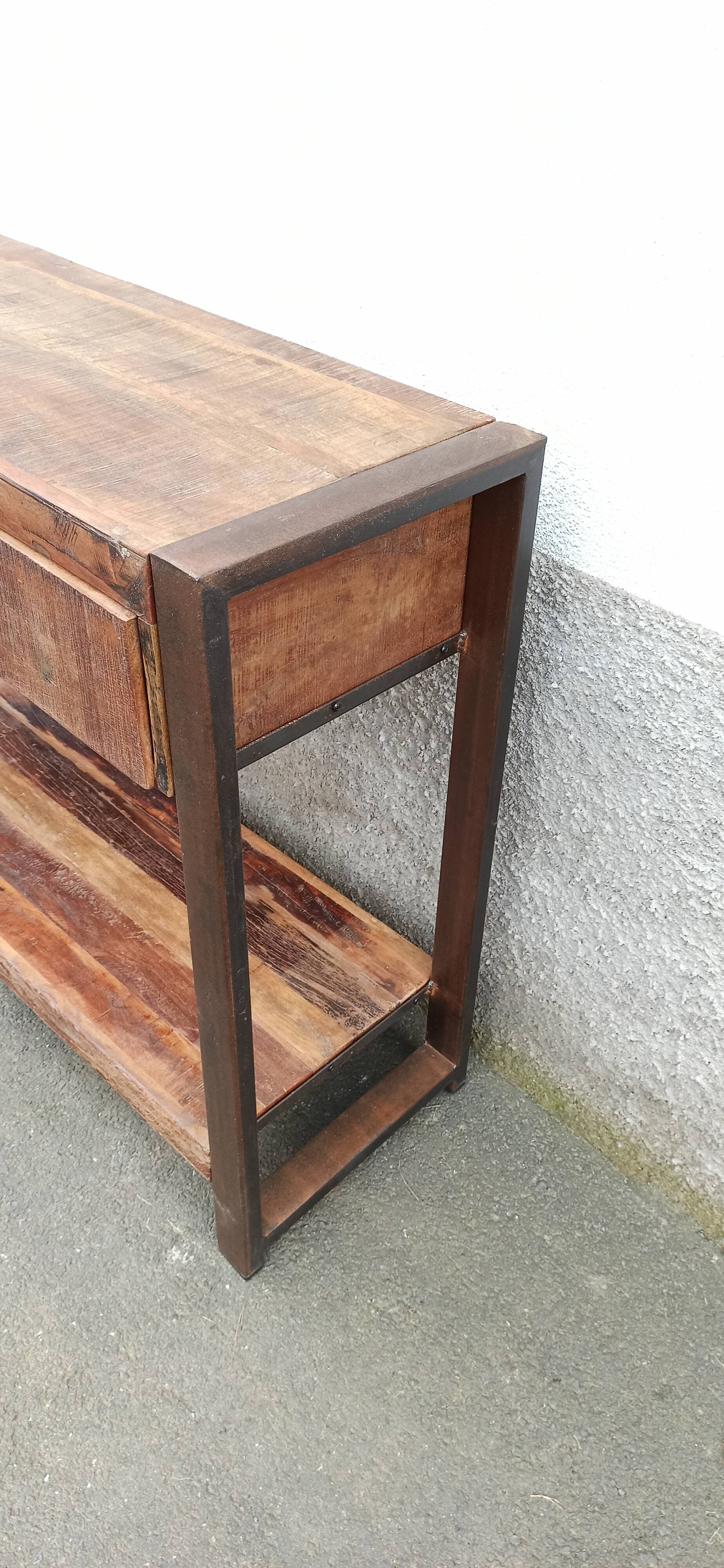 Console 2 drawers in old wood
