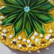Art Nouveau open dabbling plate, Schramberg: Muguet yellow background