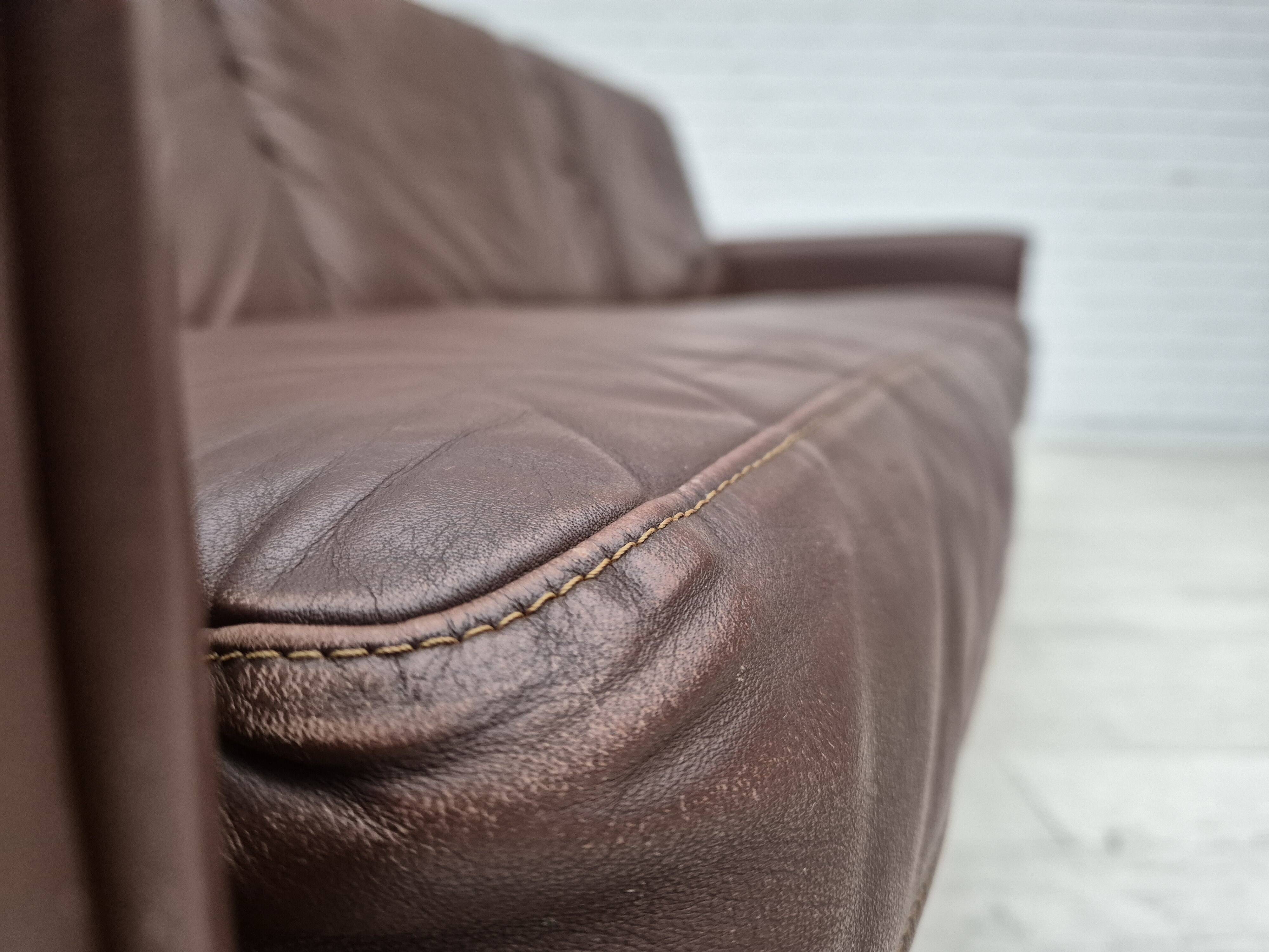 1970s, Danish 3-seater sofa, original brown leather.