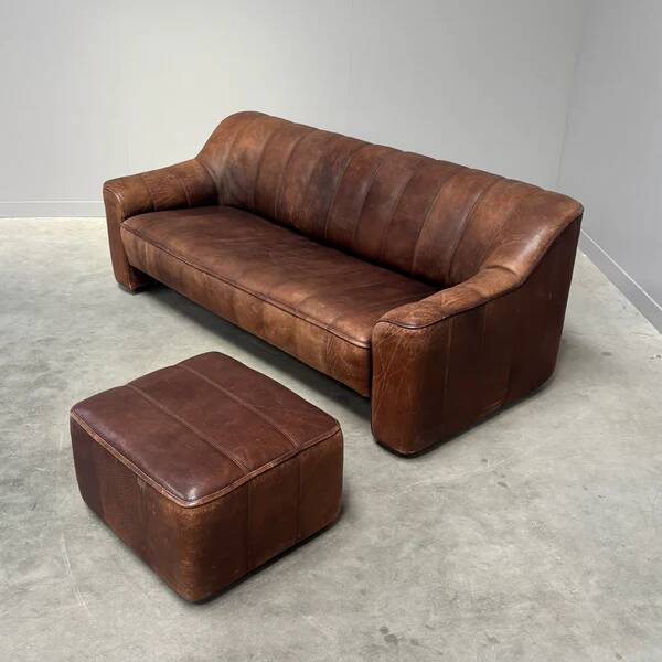 Vintage De Sede DS44 3 seat sofa with ottoman, 1970s