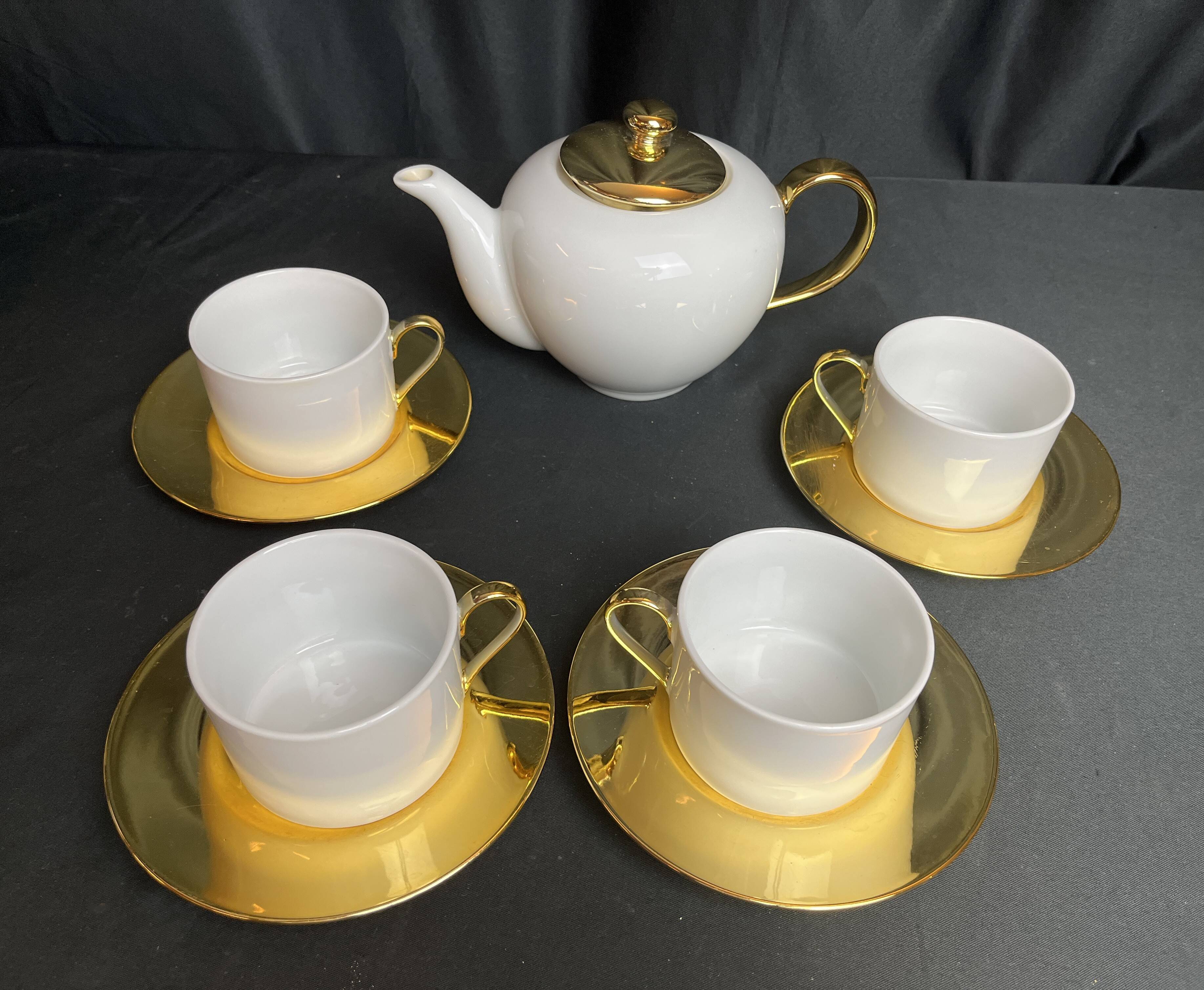 Tableware coffee and tea service 5 pieces Geneviève Lethu 20th century