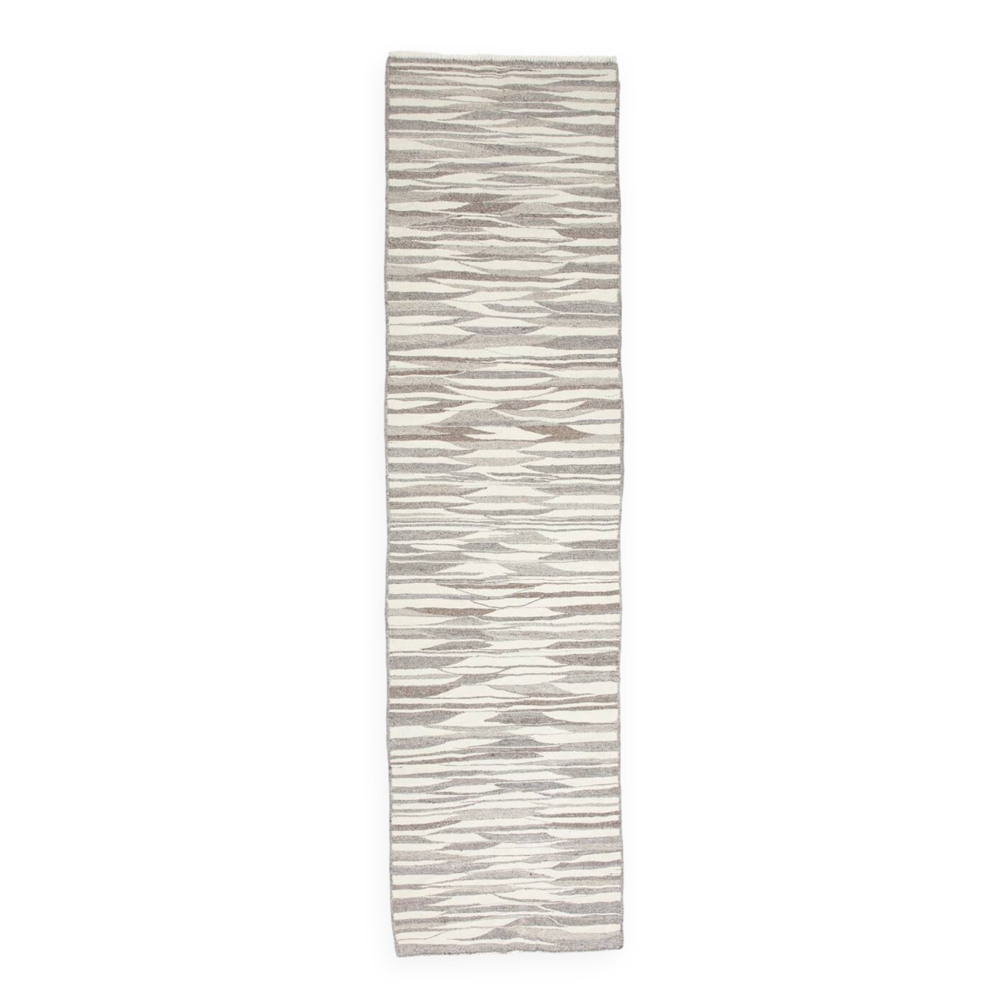 3x12 Brown & Beige Striped Vintage Kilim Runner Rug, 94x358Cm