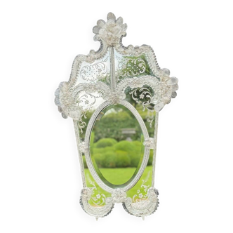 Miroir vénitien en verre de Murano incolore vers 1940