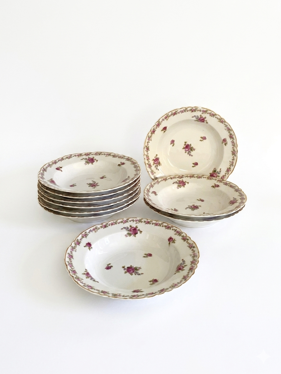 Deep Plates (Bowls) in Limoges Porcelain GDA 1900