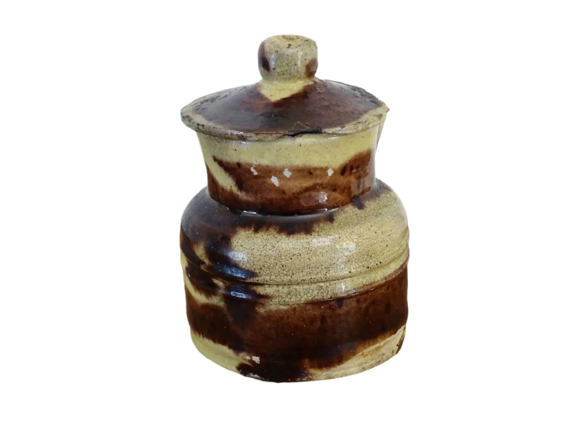 Petit pichet ancien français en céramique avec couvercle, provenant de Dieulefit