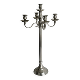 Large 5-arm candlestick in shiny silver metal