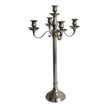 Large 5-arm candlestick in shiny silver metal