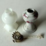 lampe à huile avec abat-jour en verre et pied en céramique, vintage des années 70