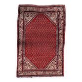 Tapis Boteh en laine fait main des années 1950, rouge et ivoire, 104 × 156 cm - 1C1299