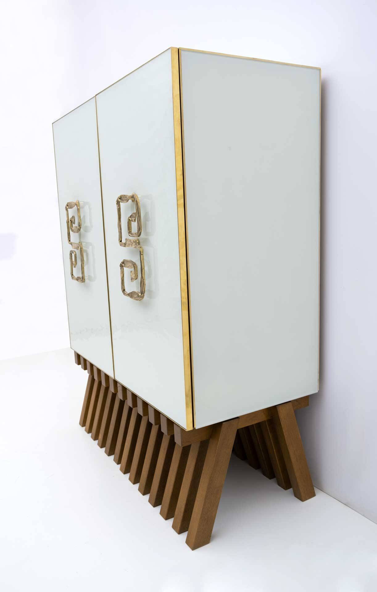 Postmodern Italian Bar Sideboard Murano Glass and Brass, 1980s