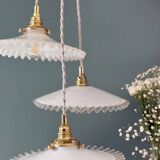 Vintage triple pendant lamp in white opaline