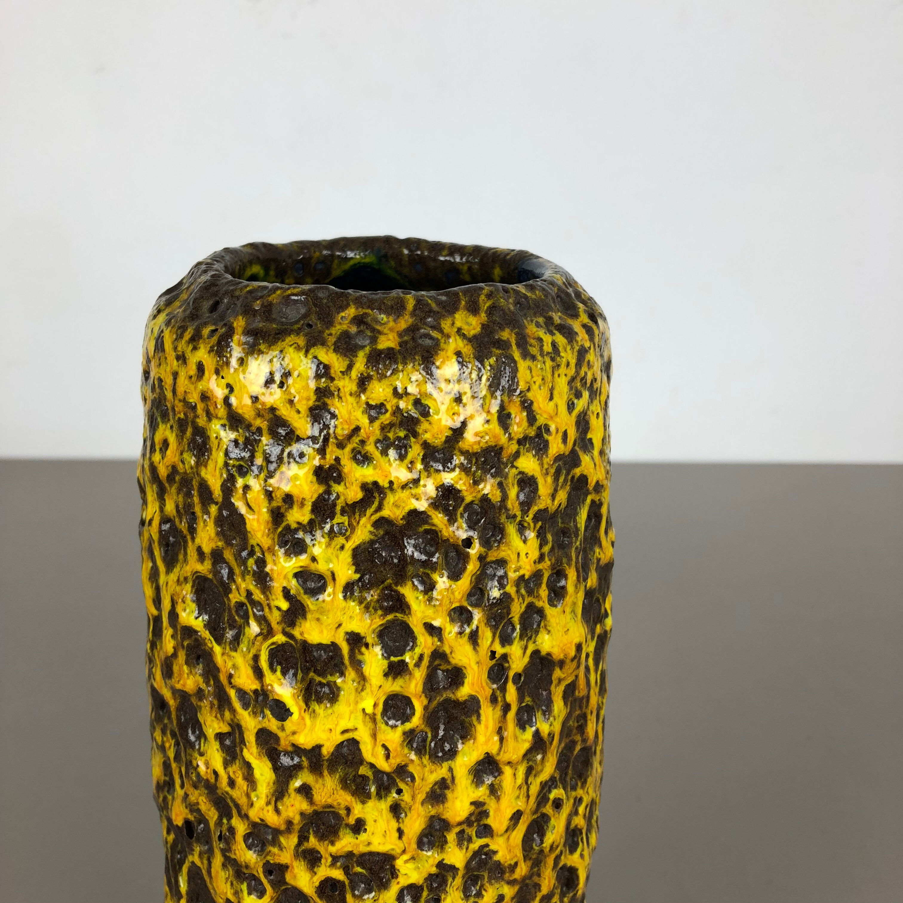 Pottery Super Yellow Color Fat Lava Multi-Color Vase Scheurich WGP, 1970s