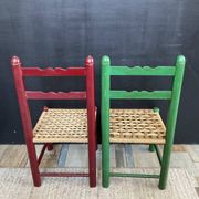 Vintage wooden and rope children's chair pair