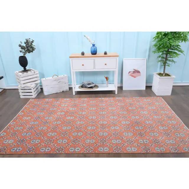 Tapis vintage turc Oushak fait main en laine et coton rouge